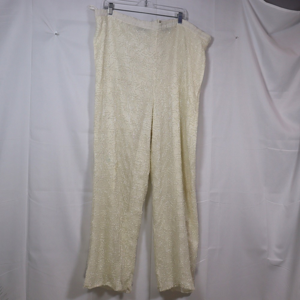 Jewel Queen Beaded Silk Pants XL Cream Womens Formal Evening Party AS IS